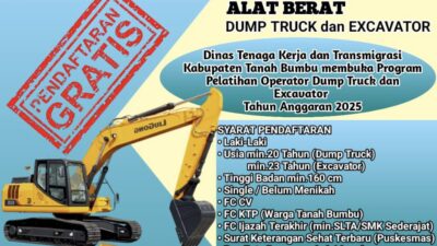 Disnakertrans Tanbu Buka Pelatihan Gratis Operator Dump Truck dan Excavator
