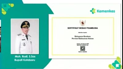Pemerintah Kabupaten Kotabaru Lulus Penilaian Eliminasi Frambusia dan Dapatkan Sertifikat dari Kemenkes